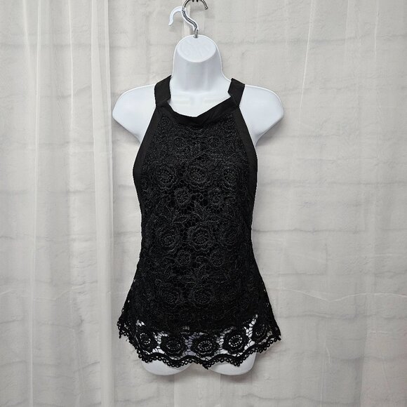 Black Floral Lace Backless Tank Goth Boho Romantic Coquette Retro Club M - Picture 10 of 10